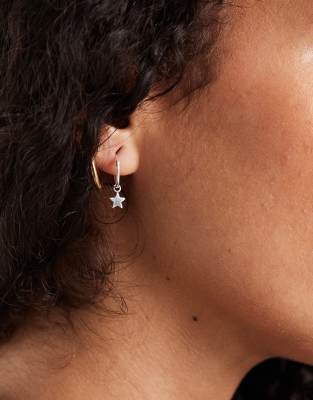 Kingsley Ryan Kingsley Ryan star and moon charm hoop earrings in Sterling silver