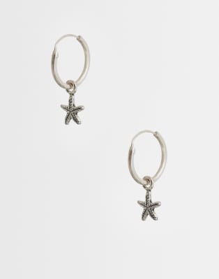 Kingsley Ryan Starfish Charm Hoop Earrings In Pattern