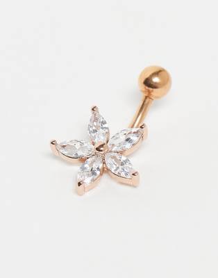 Kingsley Ryan Steel Crystal Flower Belly Bar