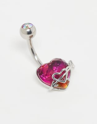 Kingsley Ryan Steel Heart Belly Bar-silver