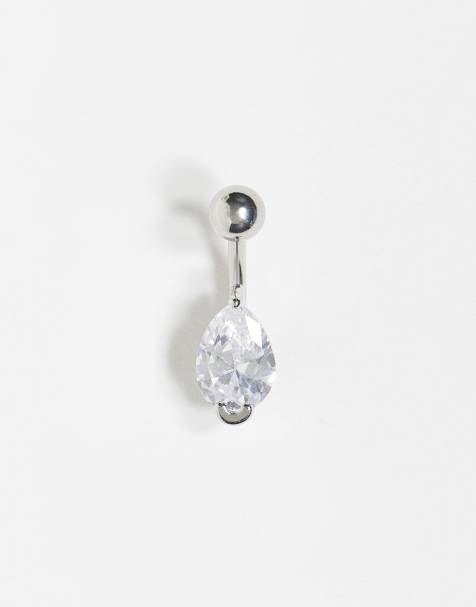 Kingsley Ryan steel tear drop crystal belly bar - view 1