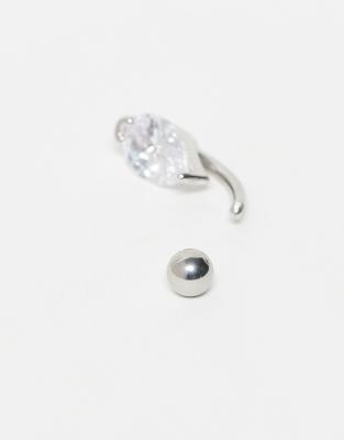 Kingsley Ryan Steel Tear Drop Crystal Belly Bar-silver