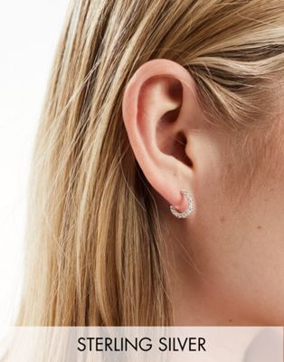 Kingsley Ryan Sterling Silver 12mm crystal hoop earrings in silver - ASOS Price Checker