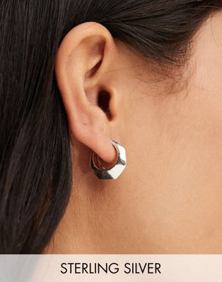 Kingsley Ryan Sterling Silver 12mm hammered hoop earrings in silver
