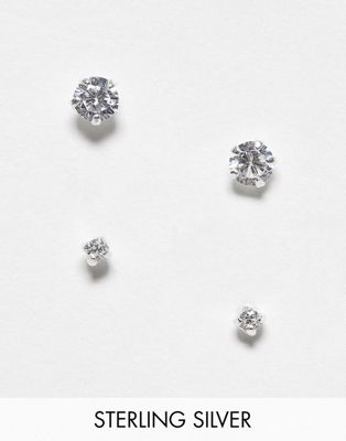 Kingsley Ryan sterling silver 2 pack of crystal stud earrings in silver | ASOS
