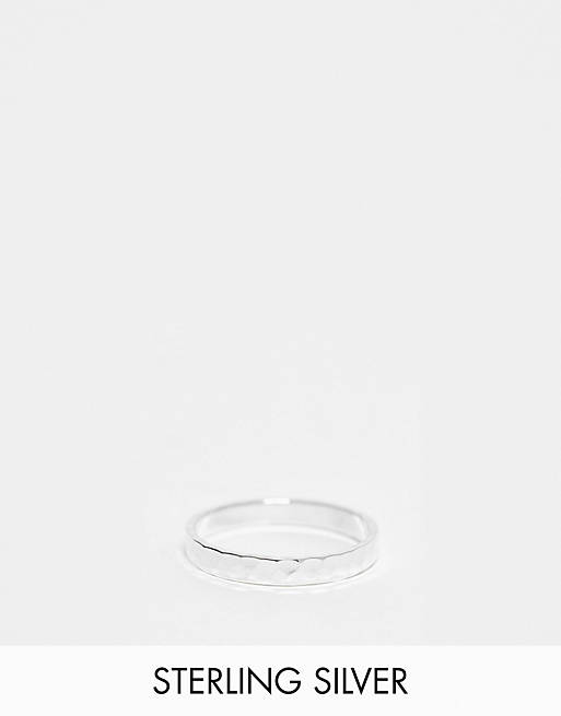 Kingsley Ryan sterling silver 3mm hammered band ring in silver | ASOS