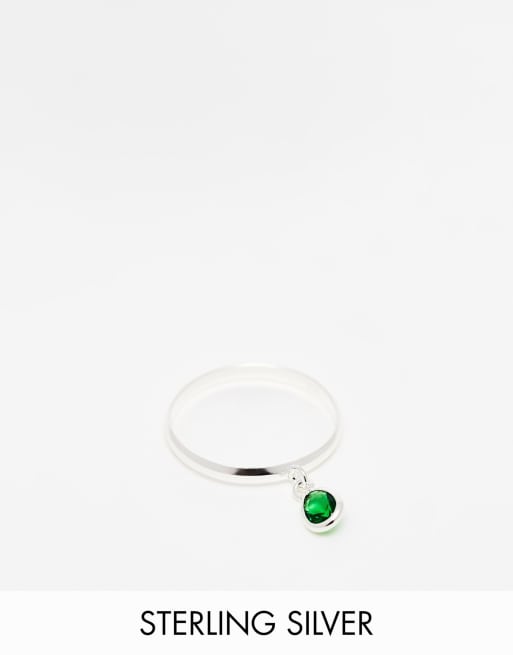 Kingsley Ryan sterling silver adjustable ring with dangling green stone 