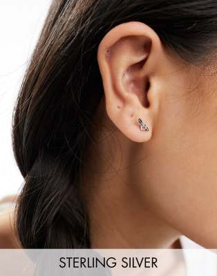 Kingsley Ryan Sterling Silver cross heart stud earrings in silver - ASOS Price Checker
