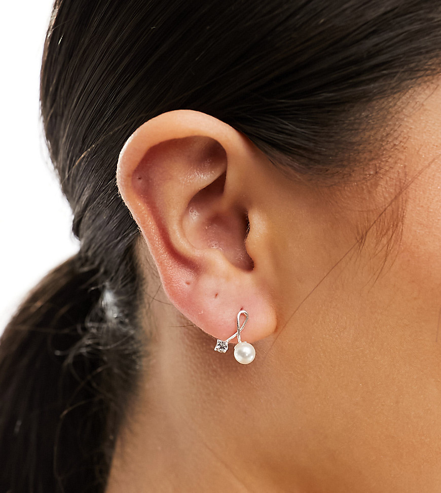 Kingsley Ryan Sterling Silver crossover pearl and gem stud earrings in silver