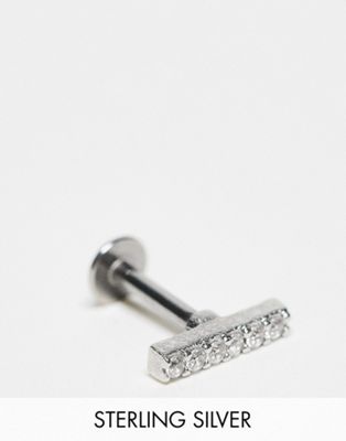Kingsley Ryan sterling silver crystal bar labret earring in silver - ASOS Price Checker