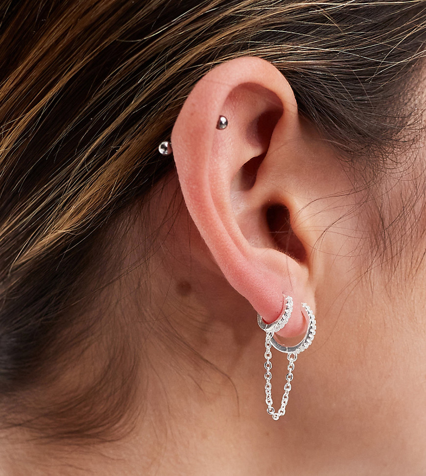 Kingsley Ryan Sterling Silver crystal double hoop earrings on chain
