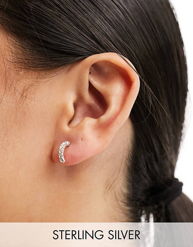 Kingsley Ryan - sterling silver crystal half hoop earrings in silver