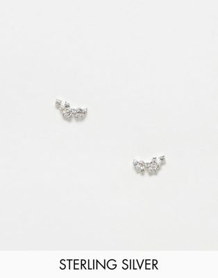 Kingsley Ryan Sterling Silver crystal leaf stud earrings in silver