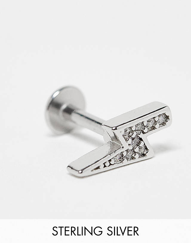 Kingsley Ryan - sterling silver crystal lightning bolt labret earring in silver