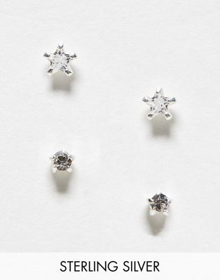 Kingsley Ryan Sterling Silver crystal star 2 pack of stud earrings in silver