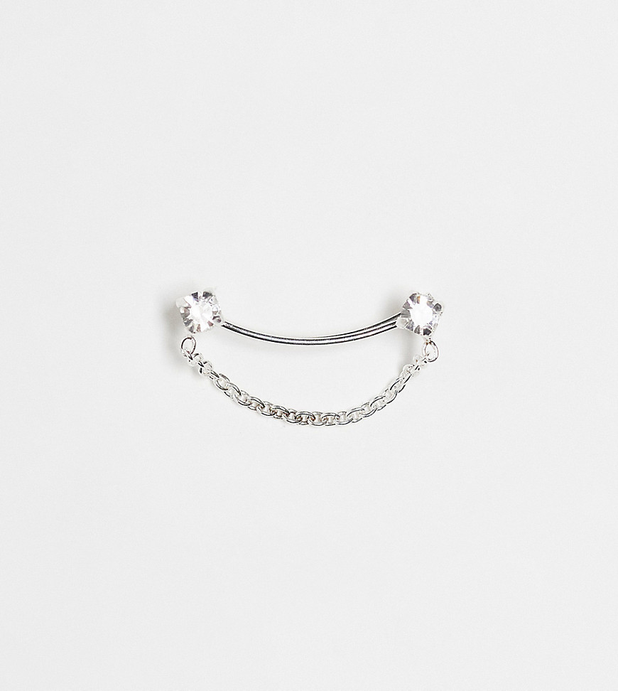 Kingsley Ryan Sterling Silver crystal stud and chain ear climber in silver