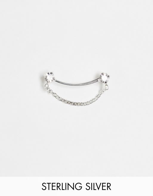 Kingsley Ryan Sterling Silver crystal stud and chain ear climber in silver