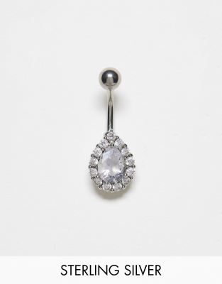 Kingsley Ryan Kingsley Ryan Sterling Silver crystal teardrop belly bar in silver