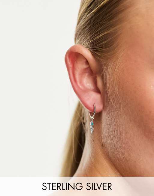 Kingsley Ryan sterling silver dangly feather hoop earrings