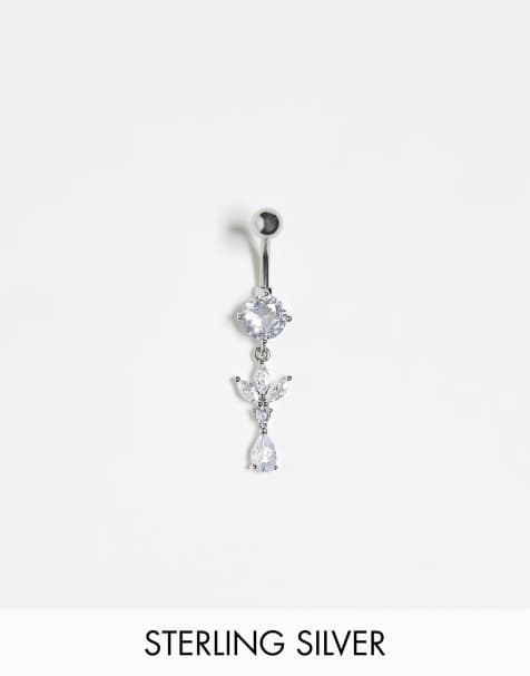 Kingsley Ryan Sterling Silver dangly petal belly bar in silver - view 1