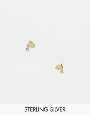 Kingsley Ryan Sterling Silver dolphin stud earrings in gold