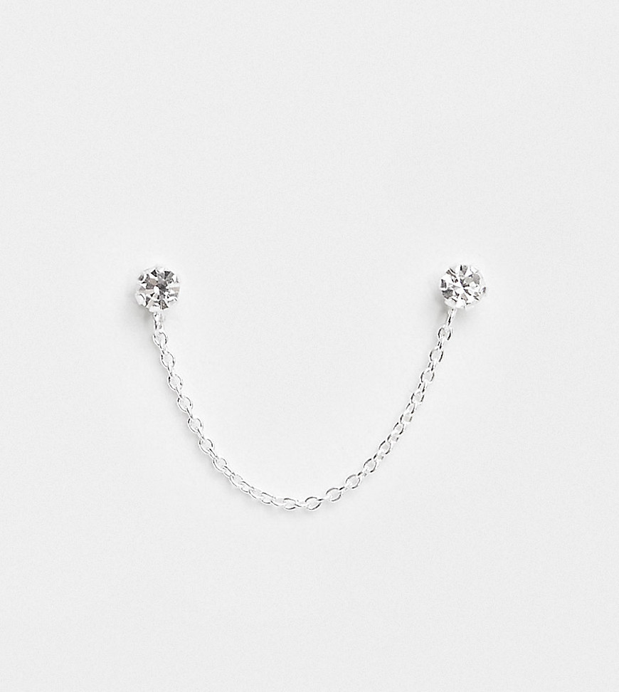Kingsley Ryan Sterling Silver double crystal stud earring on chain in silver