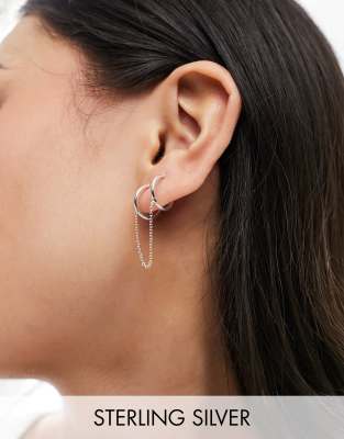 Kingsley Ryan Kingsley Ryan Sterling Silver double hoop earrings on chain in silver