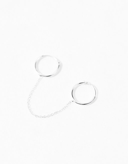 Kingsley Ryan sterling silver double hoop earrings on chain in silver, 2 of 4