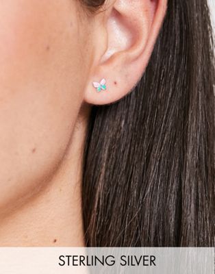 Kingsley Ryan sterling silver enamel butterfly shape stud earrings - ASOS Price Checker