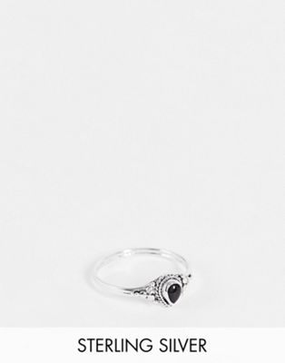 Kingsley Ryan sterling silver etched ring with black stone