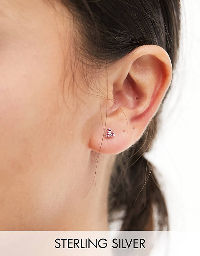 Kingsley Ryan - sterling silver gem set 3 stone stud earrings in light pink