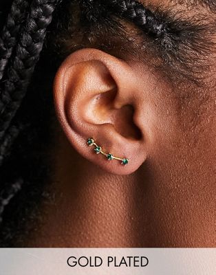 Kingsley Ryan sterling silver gold plated climber earrings with emerald stone