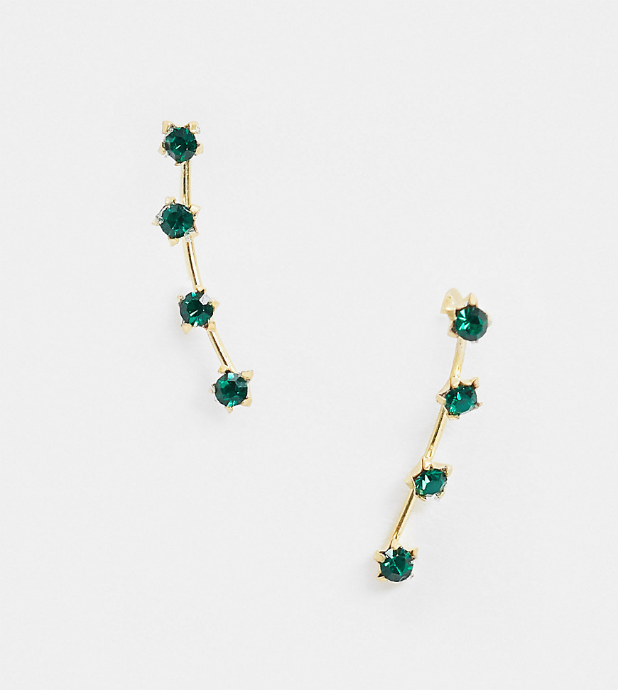 Kingsley Ryan sterling silver gold plated ear climber bar with green crystals