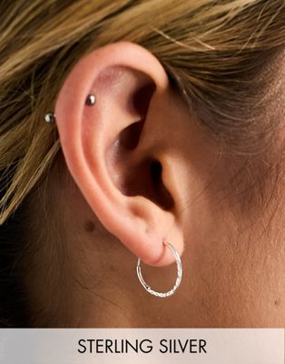 Kingsley Ryan sterling silver hammered hoop 16mm earrings in silver - ASOS Price Checker