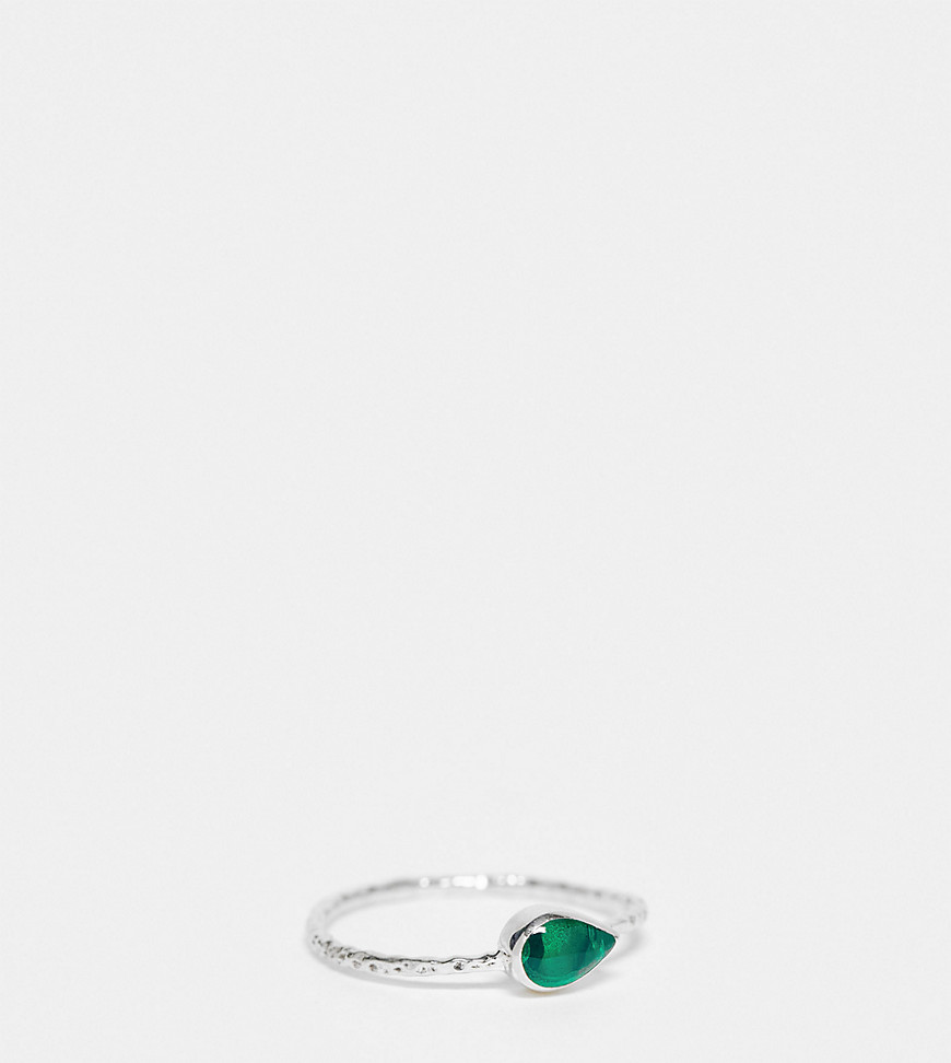 Kingsley Ryan Sterling Silver hammered ring with green teardrop stone in silver