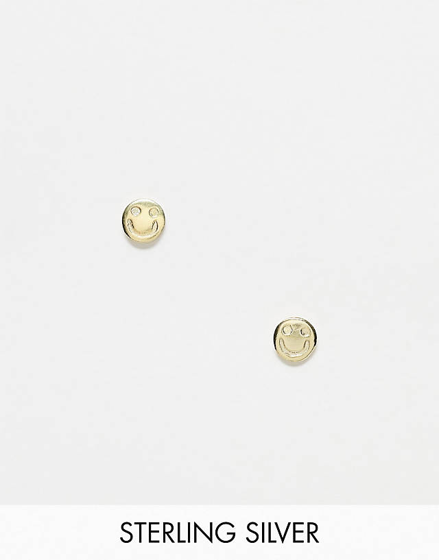 Kingsley Ryan - sterling silver happy face stud earrings in gold