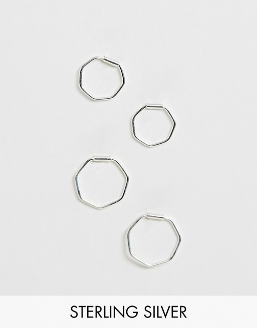 Kingsley Ryan sterling silver hexagon hoop earrings 2 pack