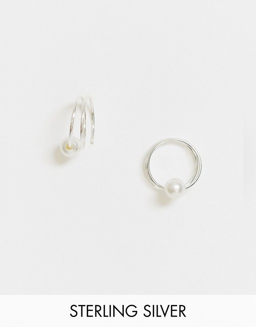 Kingsley Ryan 12mm hoop earrings with pearl loop design in sterling silver