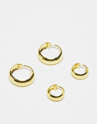 Kingsley Ryan sterling silver hoop earrings multipack in gold - ASOS Price Checker