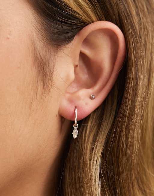 Kingsley Ryan sterling silver hoop earrings with charms in silver