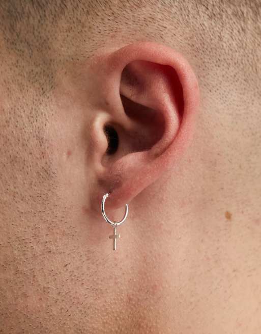 Kingsley Ryan sterling silver hoop earrings with cross charms in