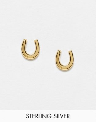 Kingsley Ryan Sterling Silver horseshoe stud earrings in gold - ASOS Price Checker