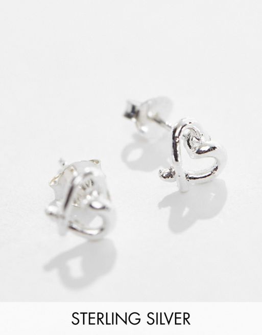 Kingsley Ryan Sterling Silver knot heart stud earrings in silver