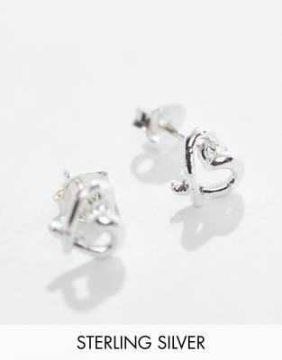 Kingsley Ryan Sterling Silver knot heart stud earrings in silver