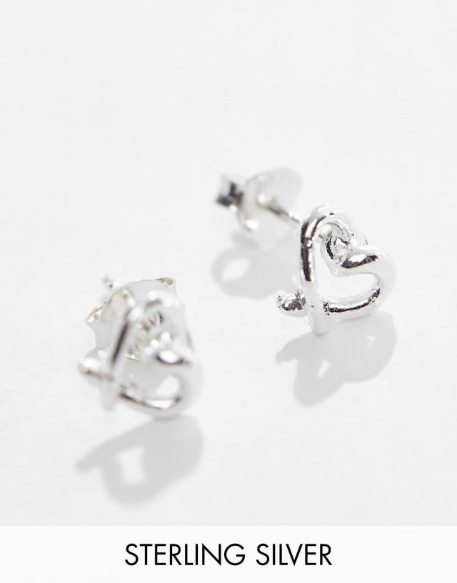 Kingsley Ryan - sterling silver knot heart stud earrings in silver