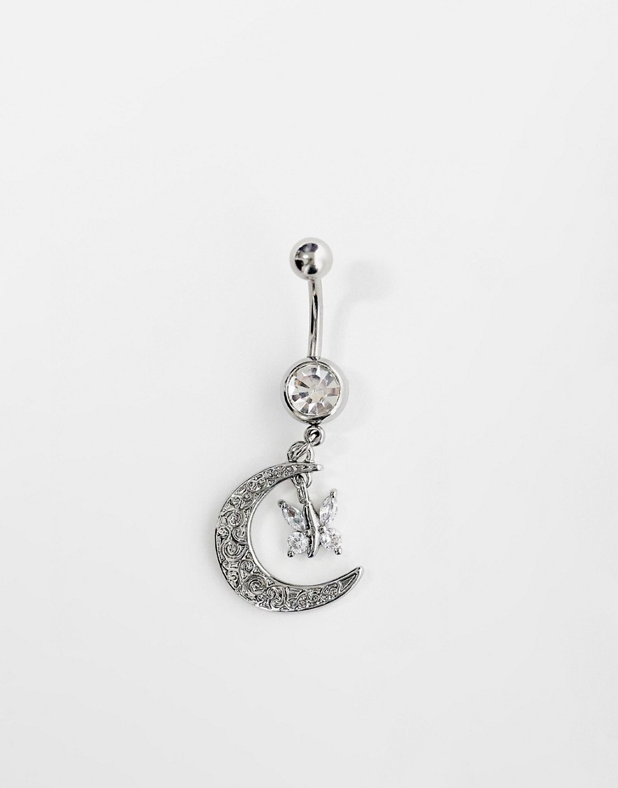 Kingsley Ryan sterling silver moon and butterfly shape belly bar