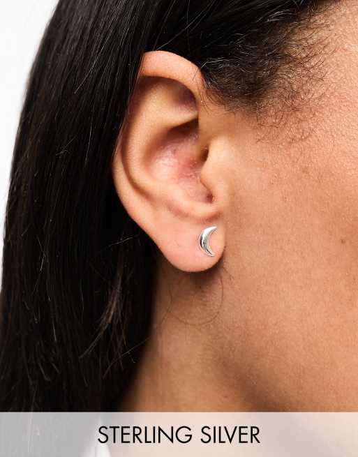 Kingsley Ryan sterling silver moon and star stud earrings 