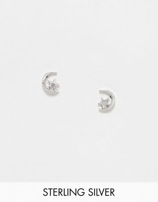 Kingsley Ryan Sterling Silver moon & star stud earrings