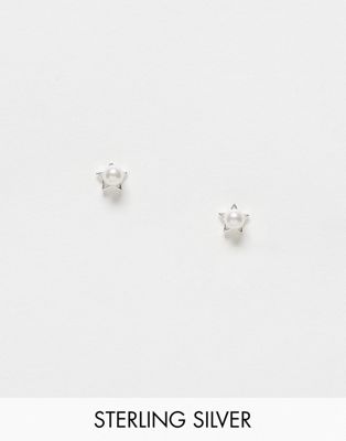 Kingsley Ryan sterling silver pearl star stud earrings in silver - ASOS Price Checker