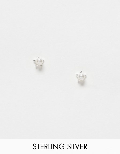 Kingsley Ryan sterling silver pearl star stud earrings in silver
